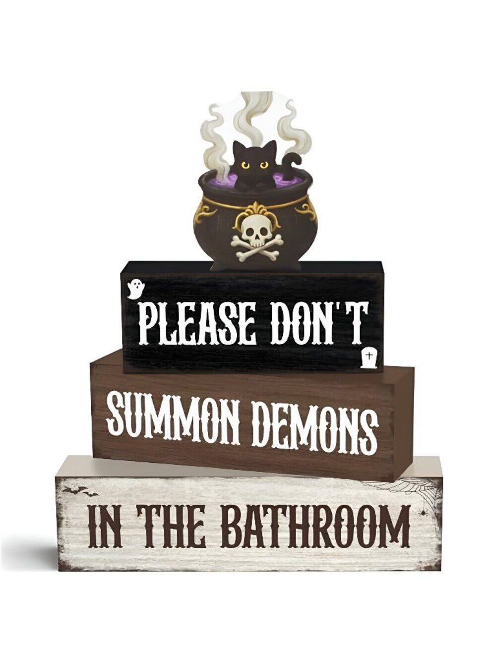 4 Pcs Halloween Wooden Table Decor, Halloween Decorations for Bathroom